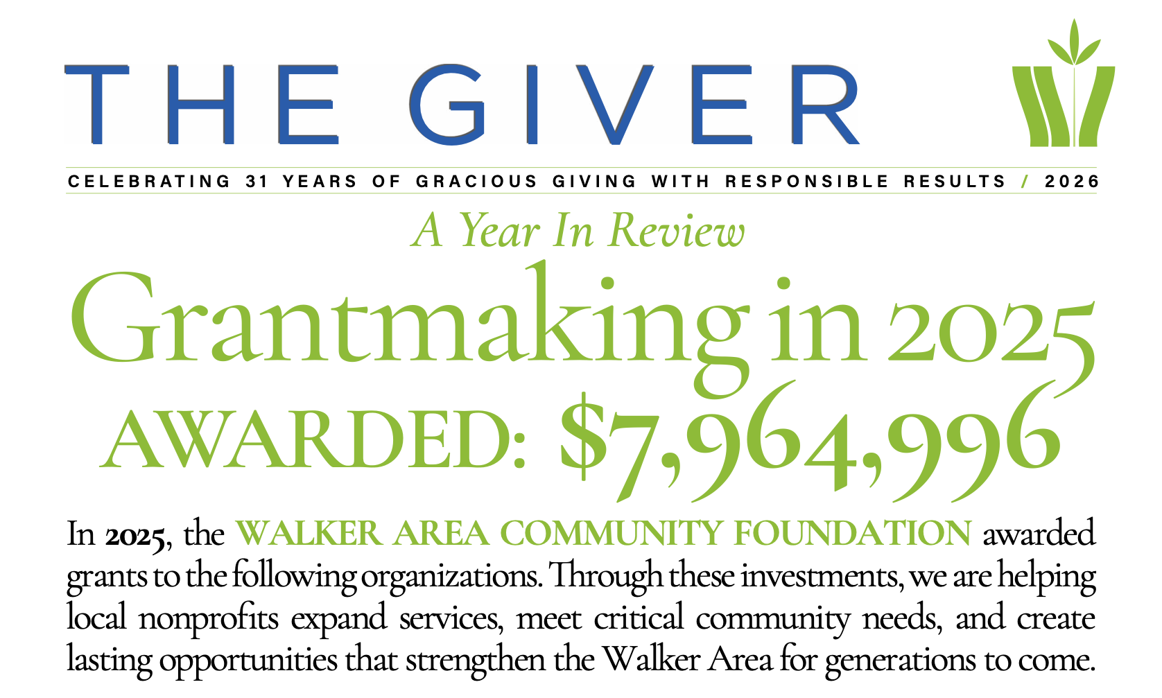 The Giver Newsletter Spring 2026